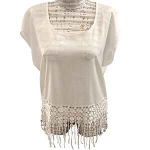 Monteau White Fringe Embellished Crop Top Medium